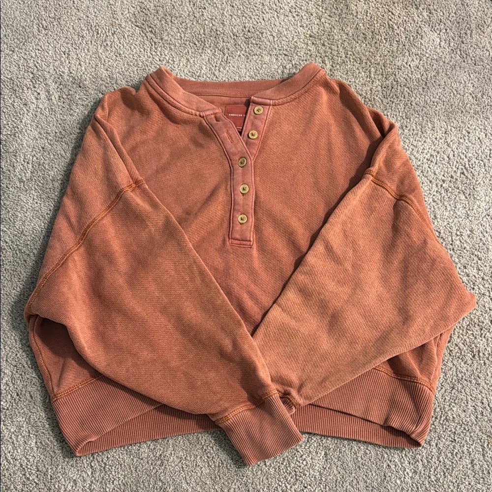 Rust Orange Henley Sweatshirt